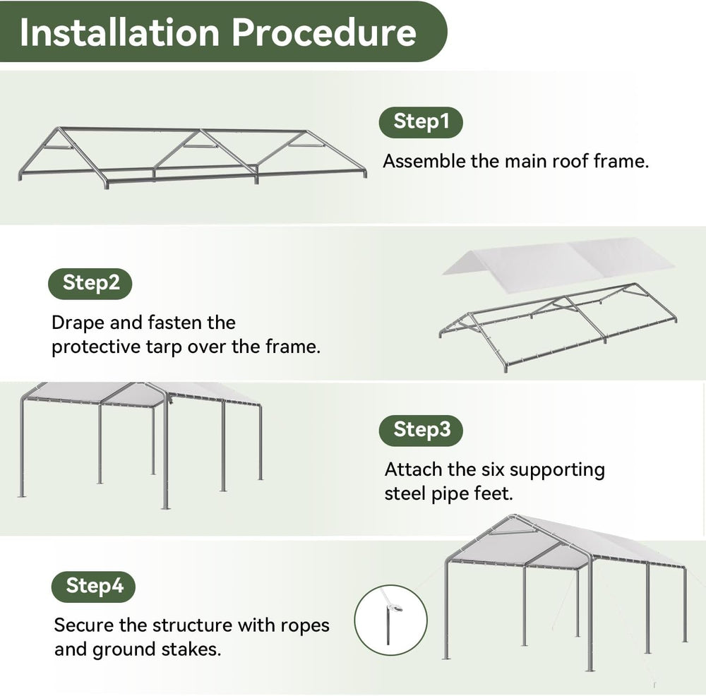 Aoxun 10x20 Carport Heavy Duty Carport Potable Car Canopy Garage, White