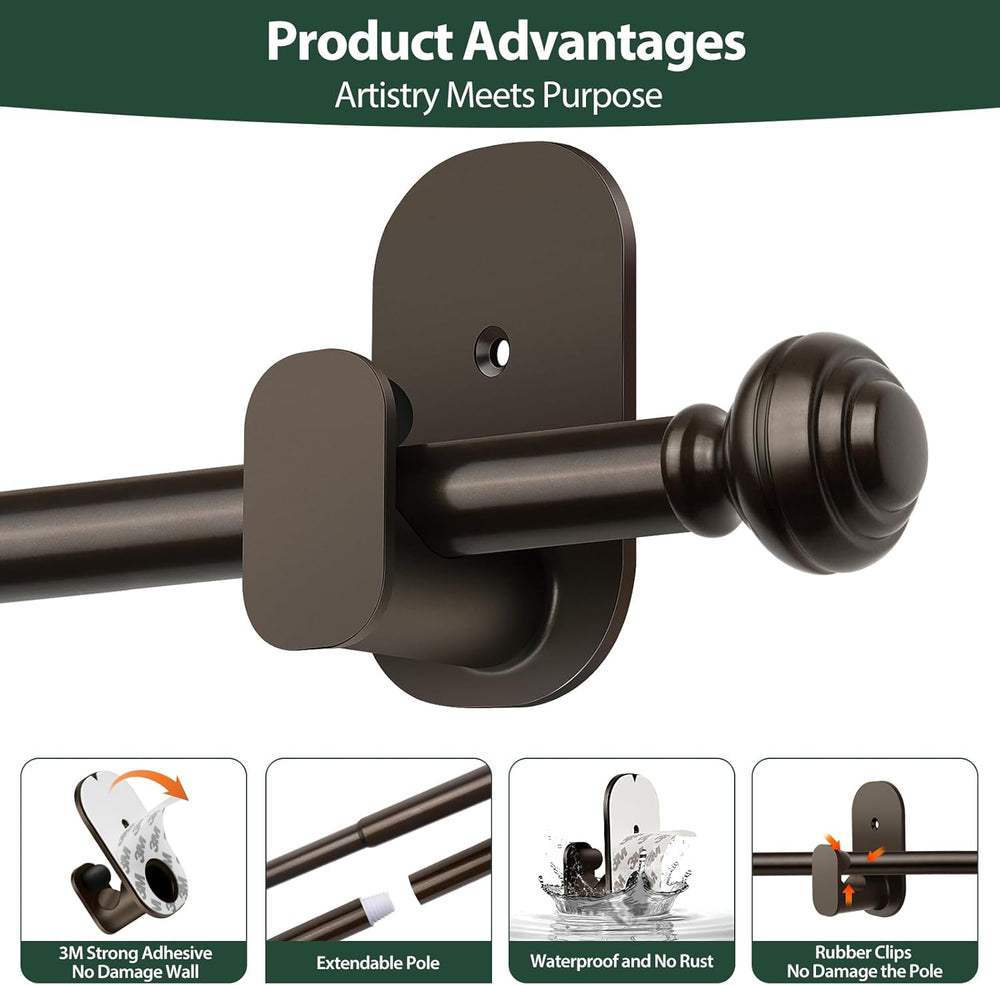 KAMANINA No Drill Curtain Rods 2 Pack 32-58", 3M Adhesive Brackets, Bronze