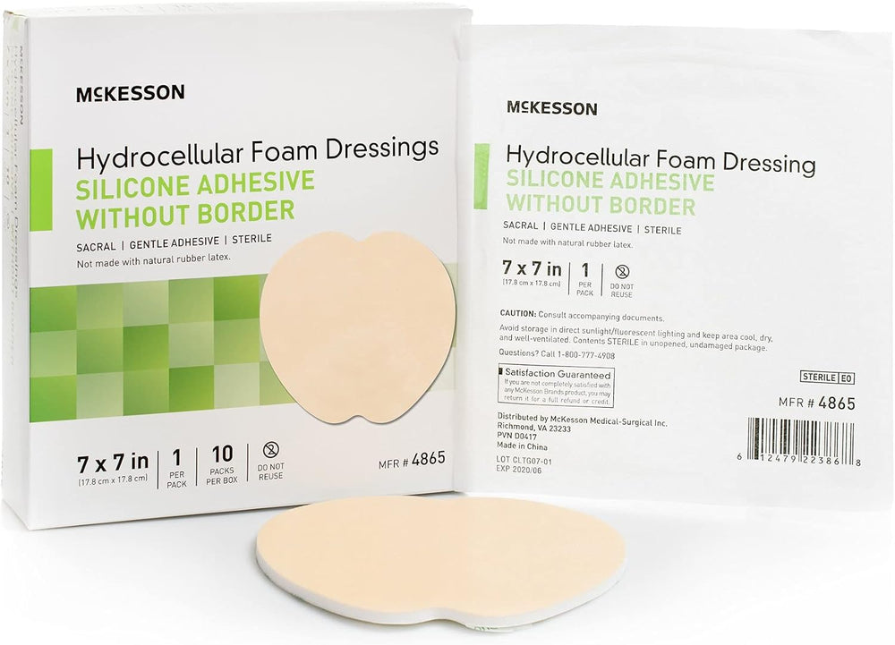 McKesson Hydrocellular Foam Dressing, Border, Sterile, 7 in, 10 ct