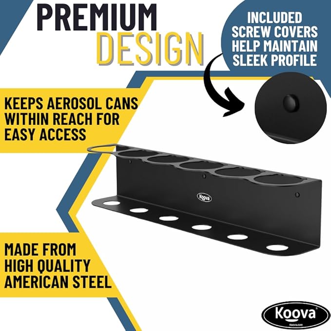 Koova 6 Aerosol Spray Can Holder | Easy Install Wall Mount | Heavy-Duty Powder