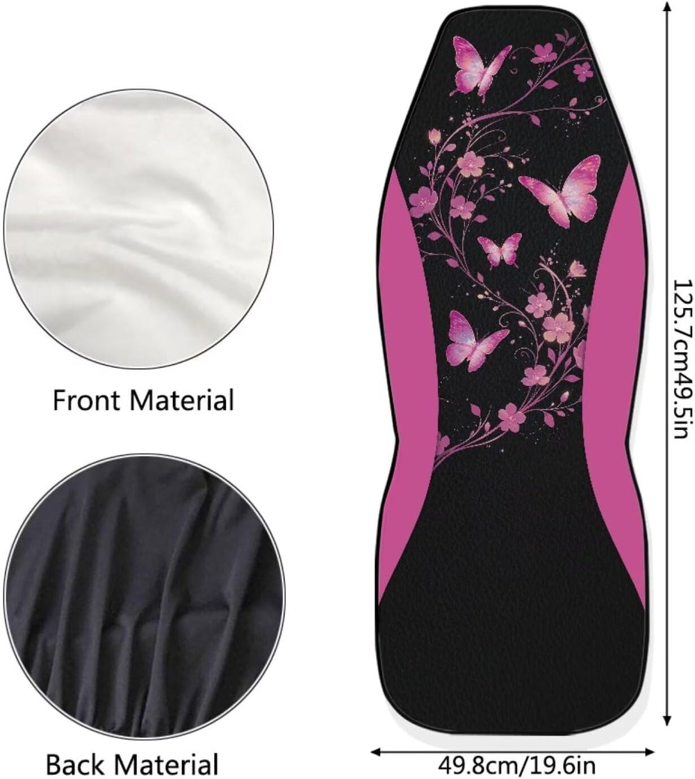 Howilath Universal Fit Pink Butterfly Flower Car Seat Covers 2-Piece Elastic ...