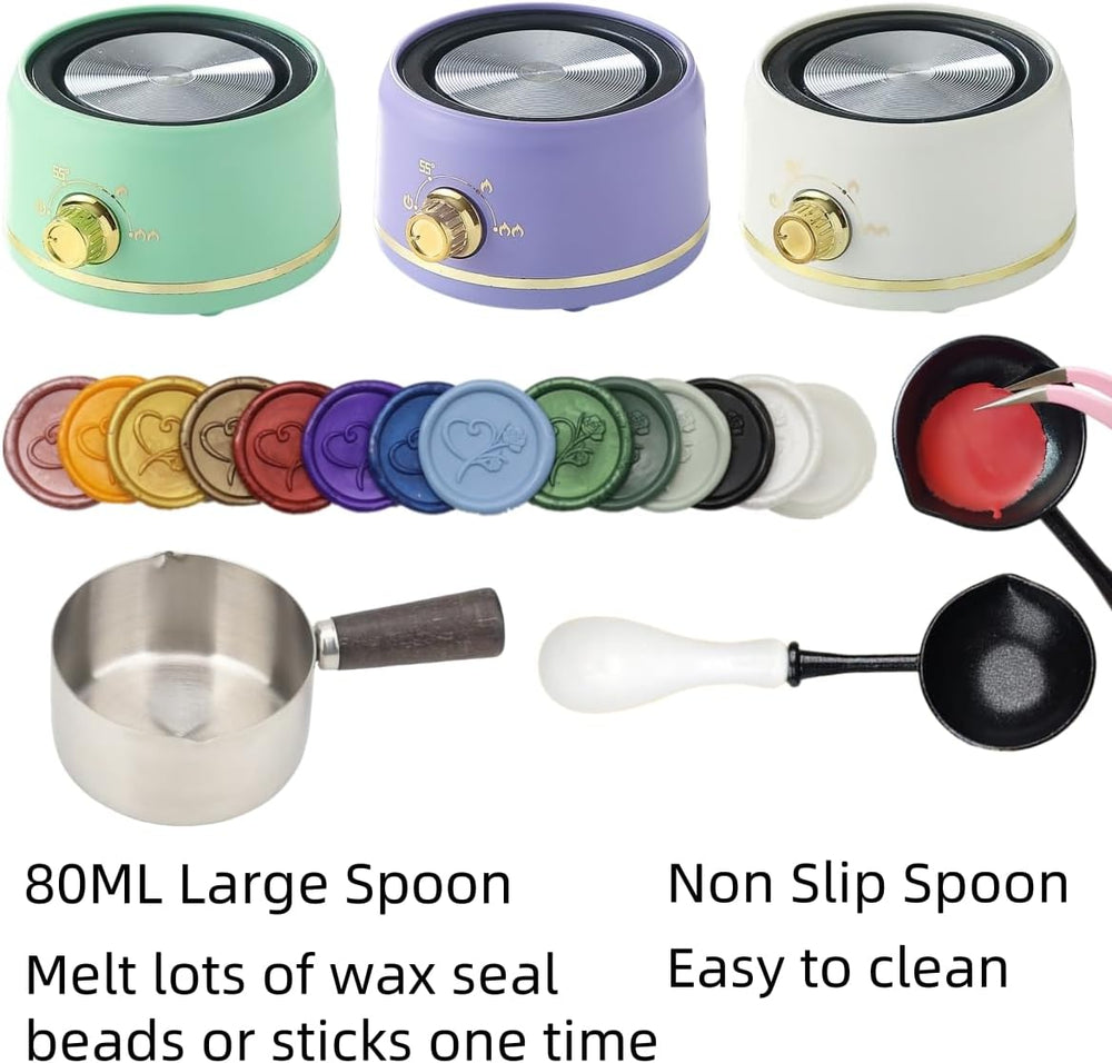 Sealing Wax Warmer Electric with 300Pcs Purple Waxseal Beads, a 80ml Large Sp...