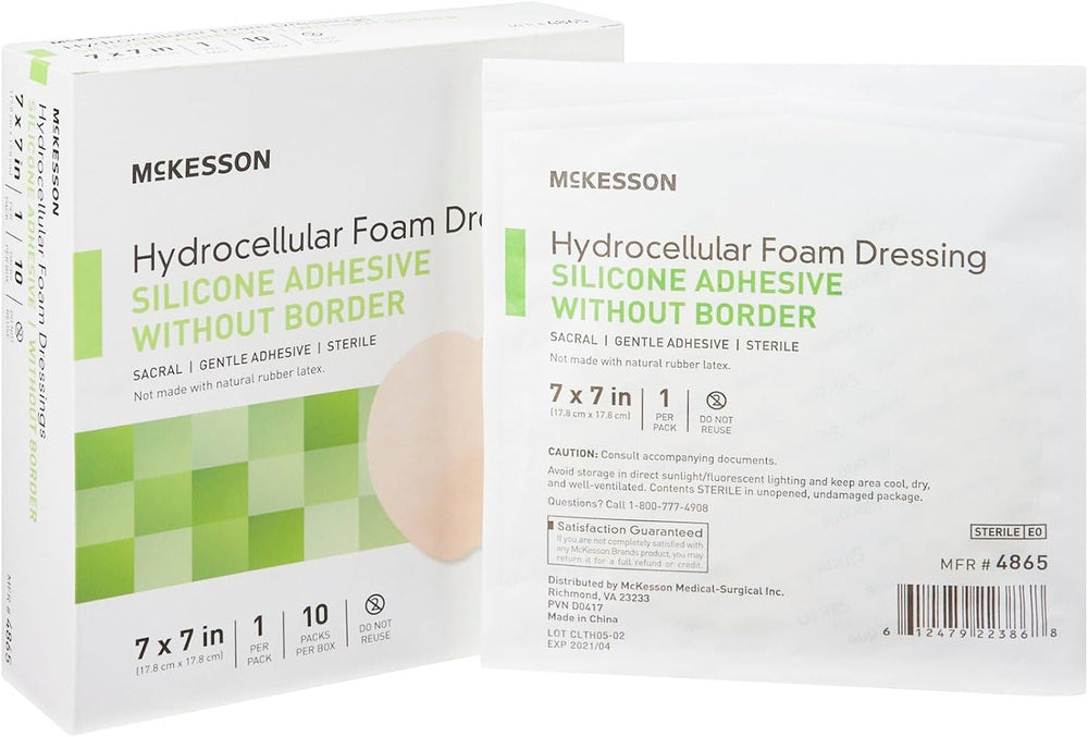McKesson Hydrocellular Foam Dressing, Border, Sterile, 7 in, 10 ct