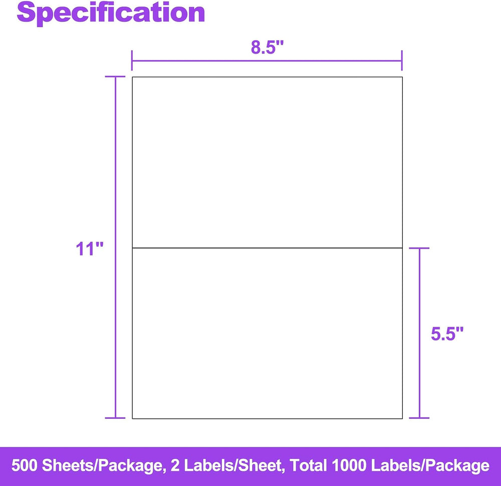 500 Sheets1000 Shipping Labels 8.5" x 5.5" Half Sheet Self Adhesive...