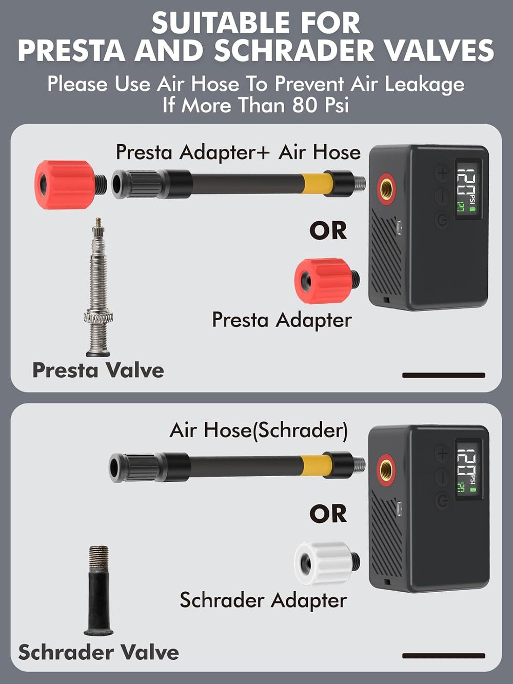 Mini Bike Pump Electric for Presta and Schrader Valves Bicycle Tire