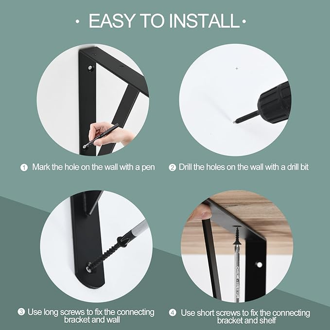 8 Pack L16 x H 10" Black Heavy Duty Shelf Brackets