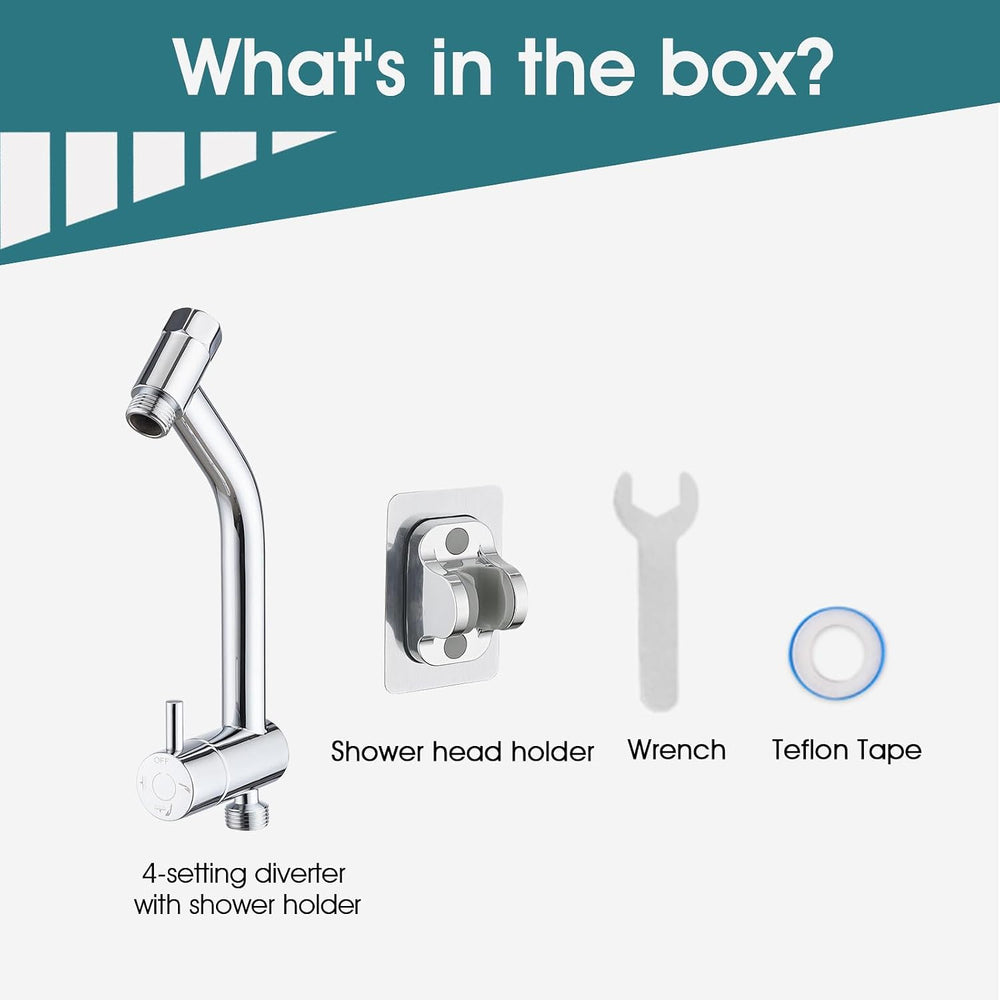 PDPBath Brass Shower Arm Diverter with Adhesive Handheld Holder for Easy Reac...