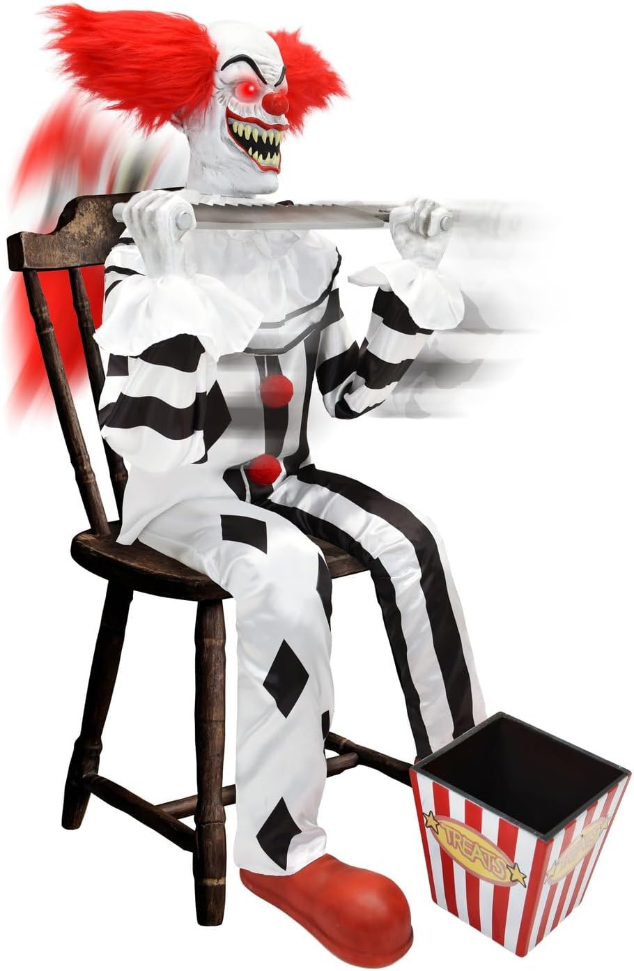 Haunted Hill Farm 4.1-Ft. Candy Clown Animatronic with Saw Halloween Decor