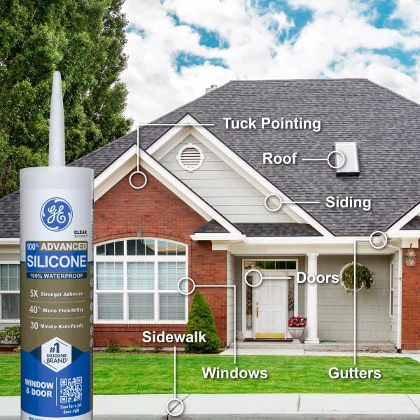 GE Advanced Silicone Caulk for Window & Door, Clear, 10 fl oz Cartridge, ...