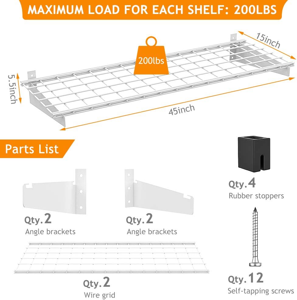 Wallmaster 15x45 Garage Wall Mount Shelves Heavy Duty Storage Shelves