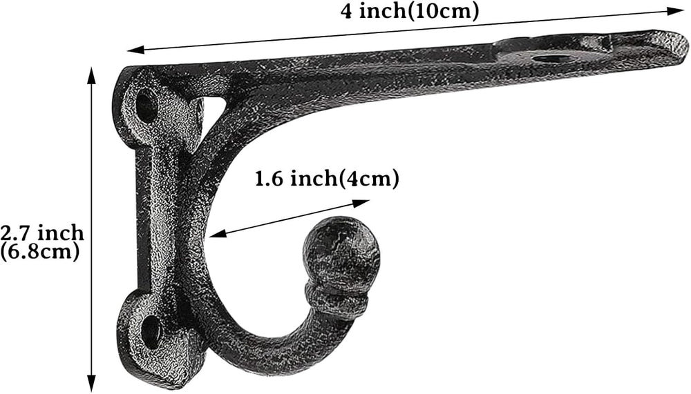 Cast Iron Shelf Brackets 4 Inch, 4 Pack Black Rustic Shelf Brackets with Hook...