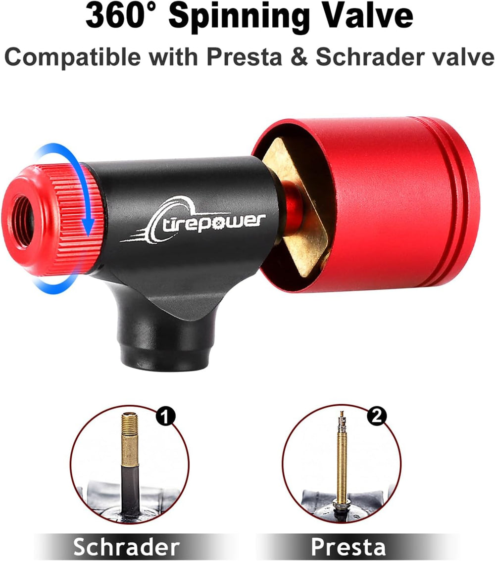 CO2 Bike Tire Inflator - Push-Button Presta & Schrader Compatible CO2 Bik...