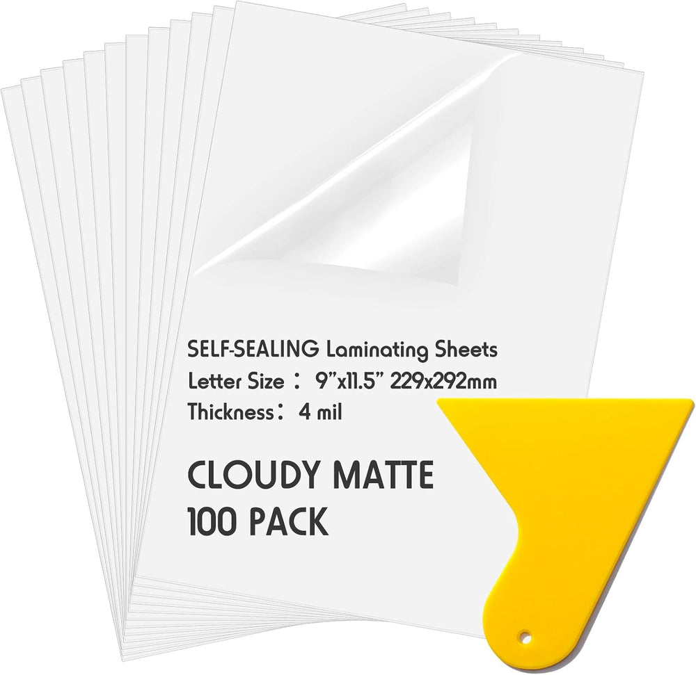Kosiz 100 Pack Matte Self Adhesive Laminating Sheets, 9 x 11.5 Inches, 4 Mil ...
