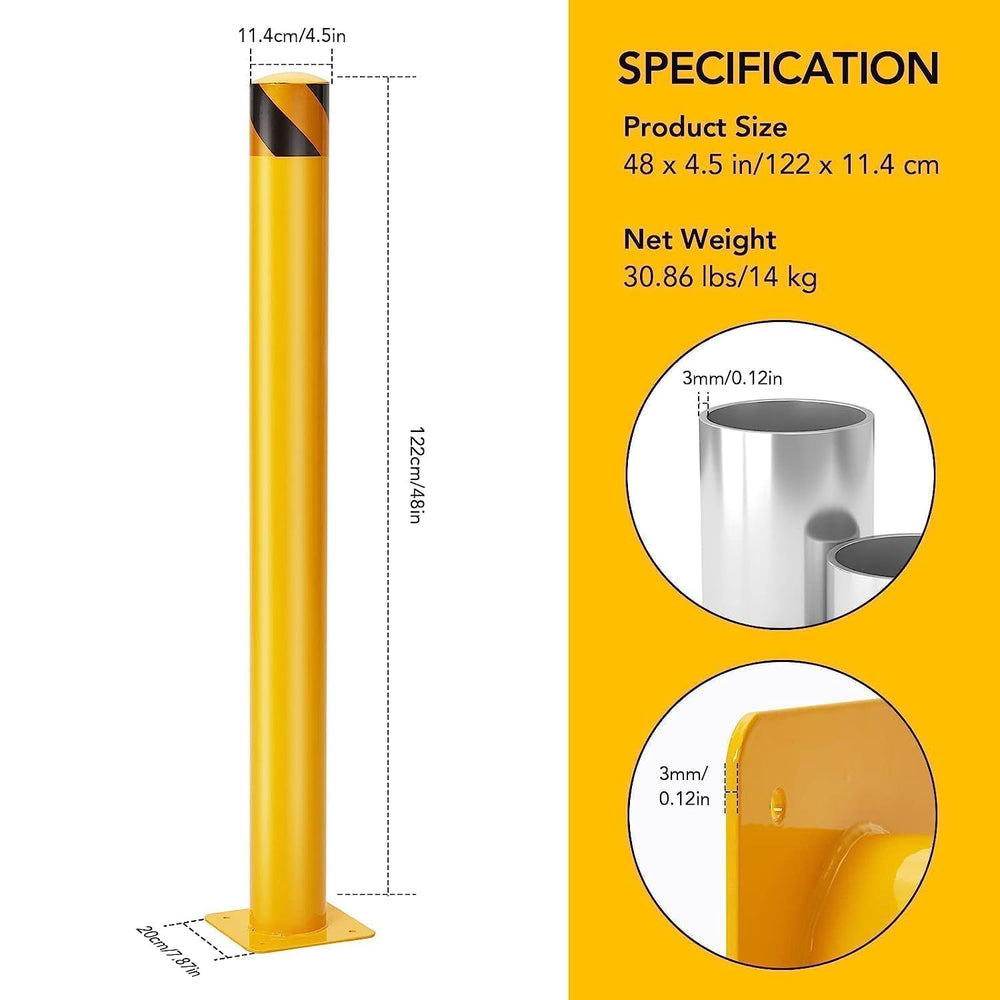2-Pack 48 Inch Steel Safety Bollard Post, 4.5 Inch Diameter Metal Safety Boll...