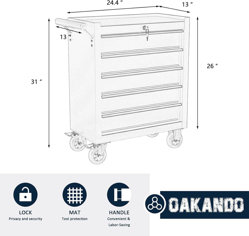 5-Drawer Metal Rolling Tool Chest with Wheels,Tool Storage Cabinet with Locki...