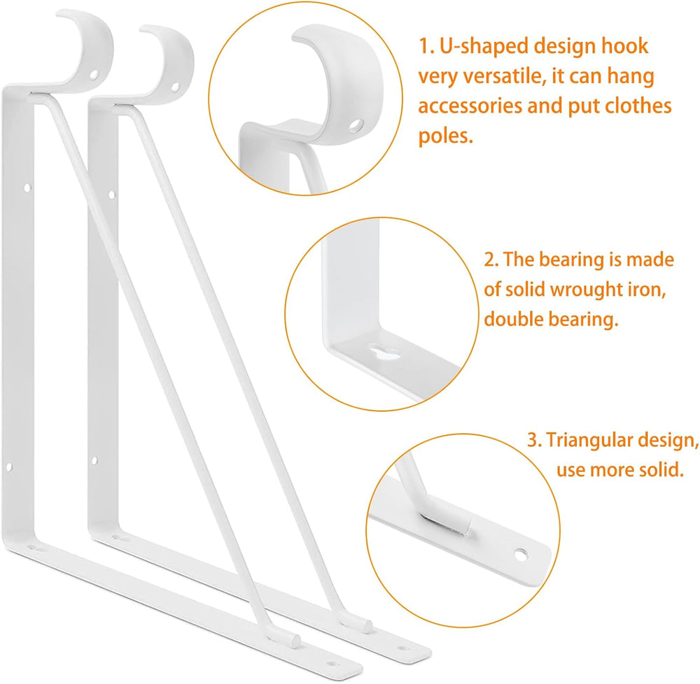 8 Pack Heavy Duty Closet Rod Bracket 11”x11” Closet Shelf & Rod Brackets,...