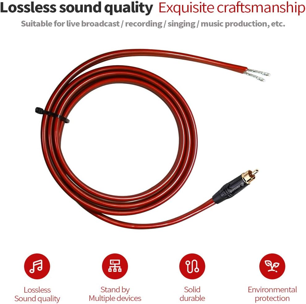 Yuchenfeng Gold-Plated RCA to Bare Wire Speaker Cable - 14AWG OFC Copper Audi...