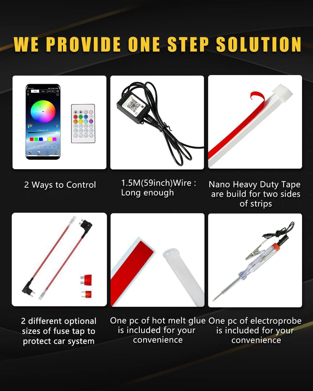 YM E-Bright LED Hood Light Strip, 70in RGB App Control Dynamic Scan DRL 12V