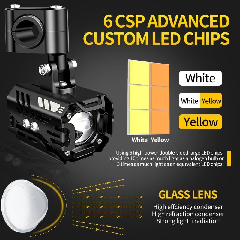 LED Motorcycle Auxiliary Lights Driving Fog Lights Universal Spotlights White...