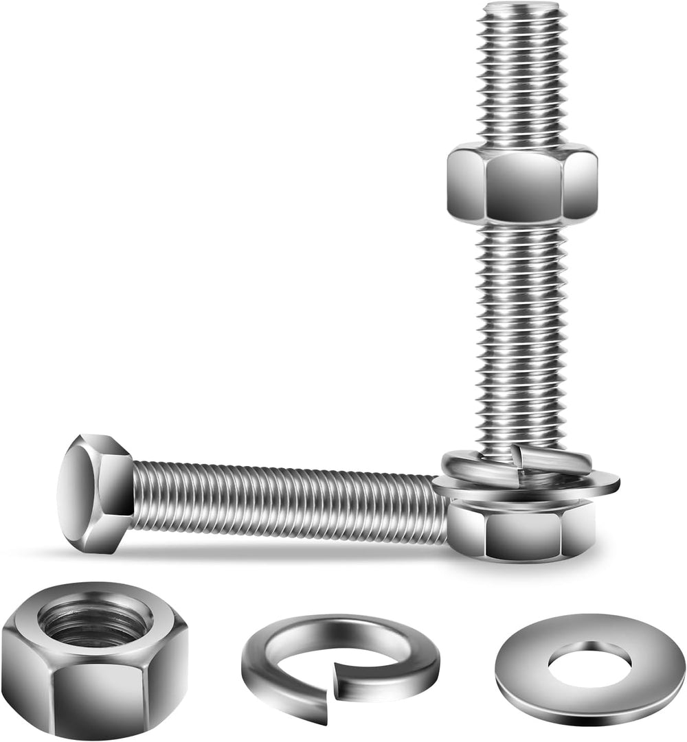 1/2-13 x 4" Hex Head Screw Bolt, Flat & Lock Washers, Fully Threaded...