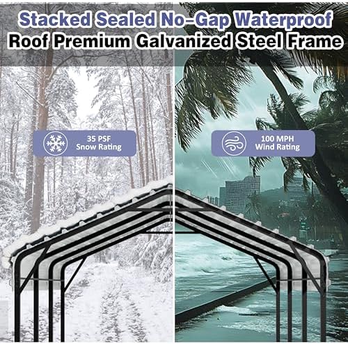 JY QAQA 12 x 15 FT Metal Carport Kits with Galvanized Steel Roof, Heavy Duty ...