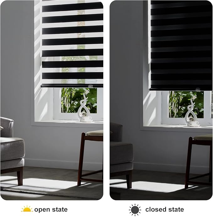 Persilux Cordless Zebra Blinds for Windows Free-Stop Windows Shades Dual Layer