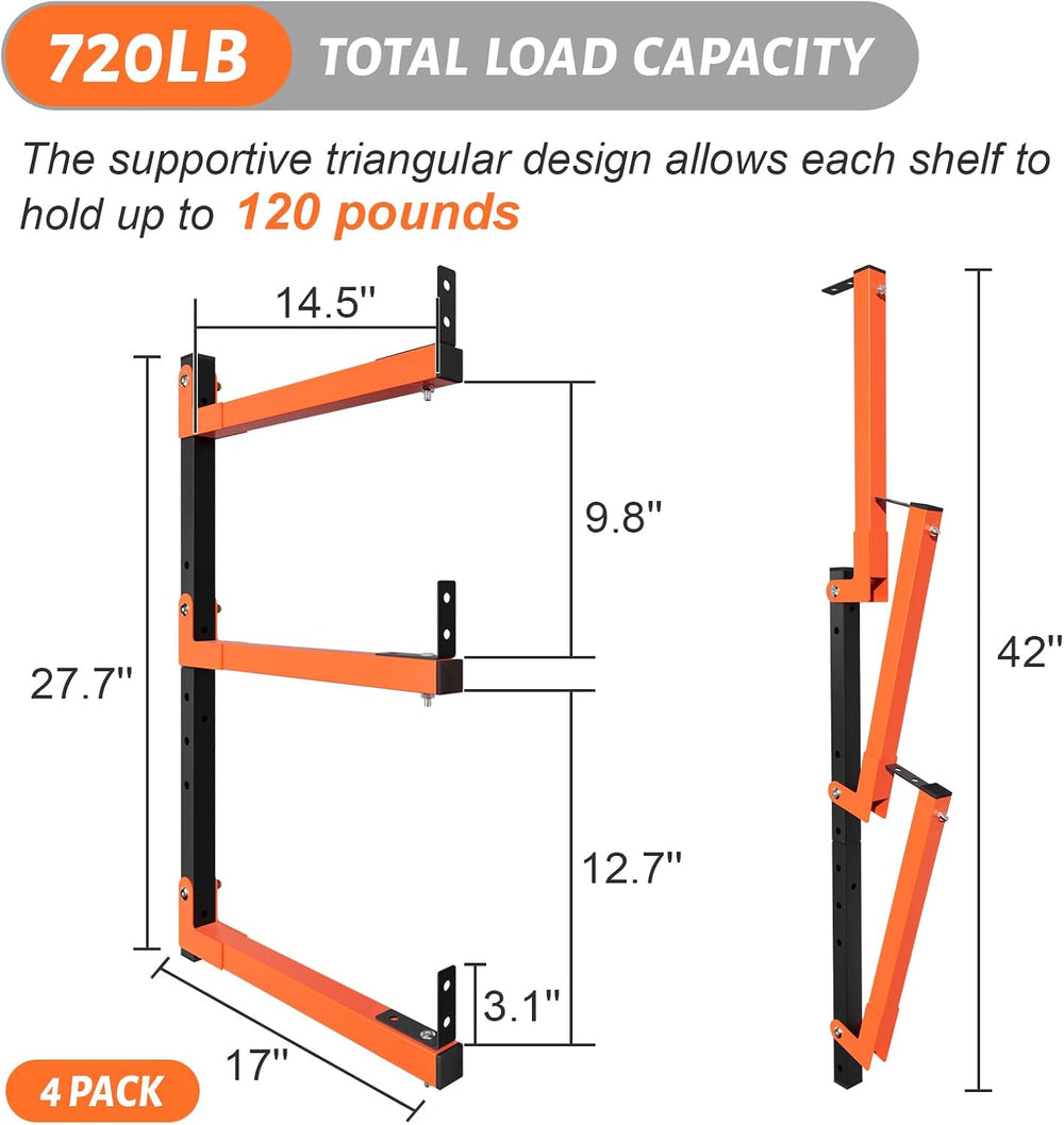27" Lengthened Lumber Storage Rack, 6-Hole Adjustable Wall Mount Wood Or...