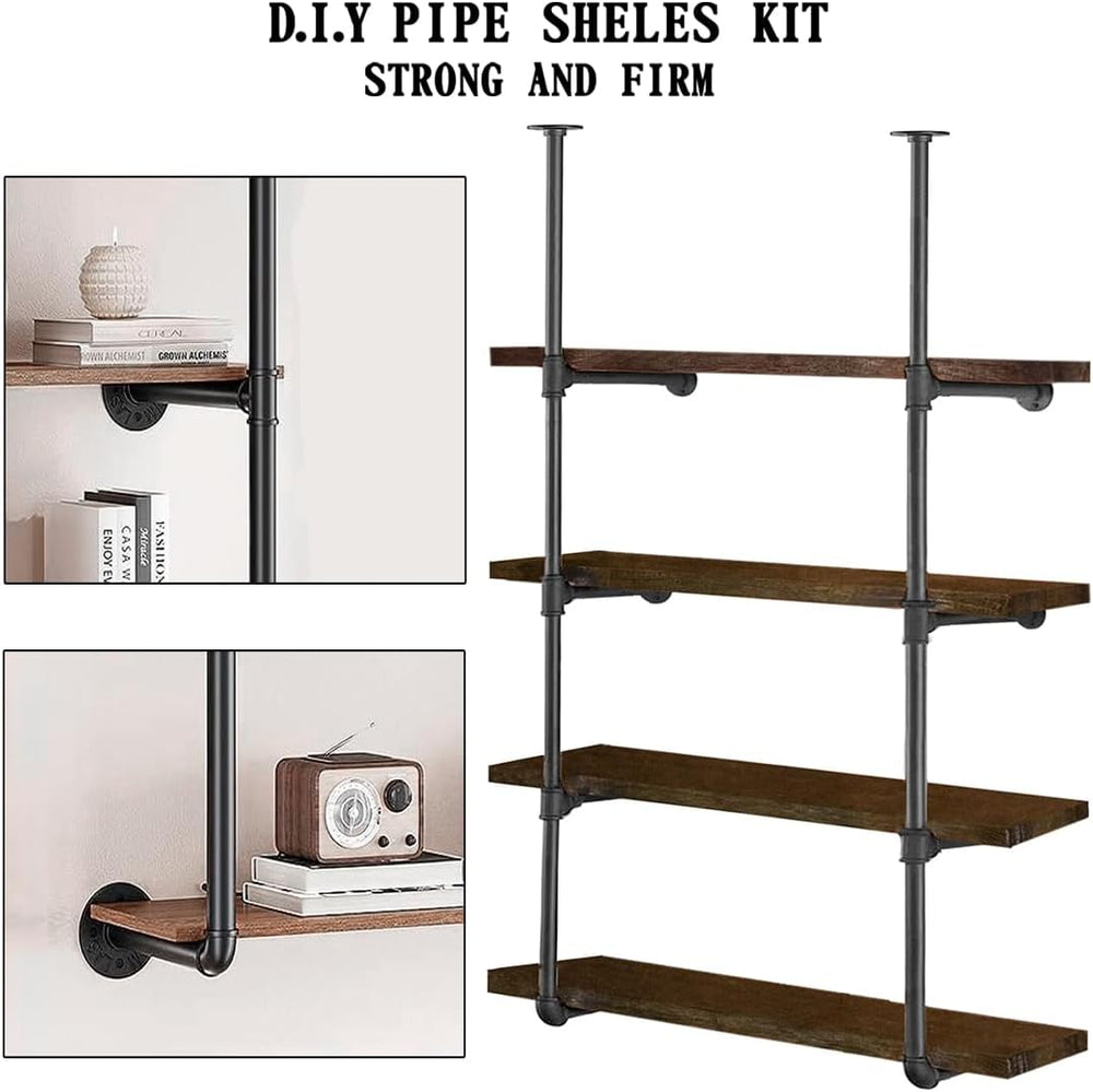 HITOMEN Industrial Iron Pipe Shelves, 2 Set 4-Tier 57.5" Tall 12" D...