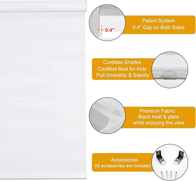 Persilux Cordless Zebra Blinds for Indoor Windows, Free-Stop Zebra Blinds