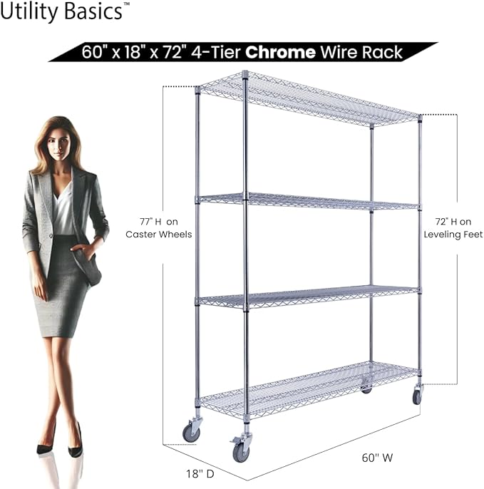 60"x18"x72" Chrome Premium Metal Steel Wire Shelving 4-Tier NS...