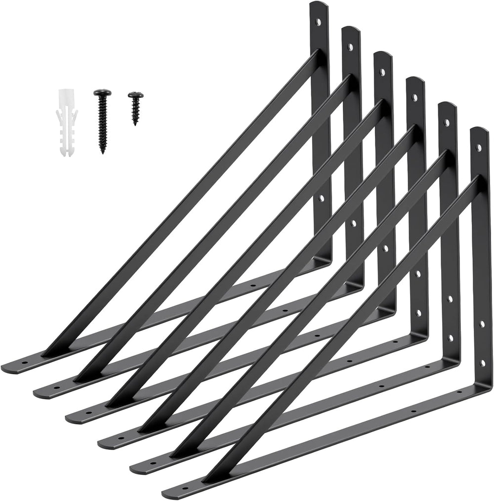 HOME MASTER HARDWARE 20x13 Inch Heavy Duty Shelf Brackets, Black 6 Pack