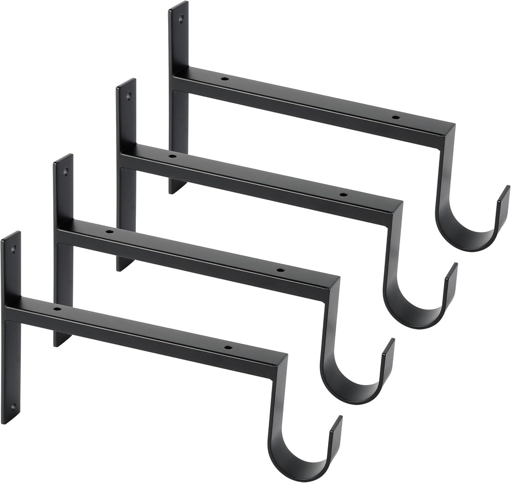 OVOV 4 Pack 12 Inch Heavy Duty Closet Rod Bracket with Hook Black