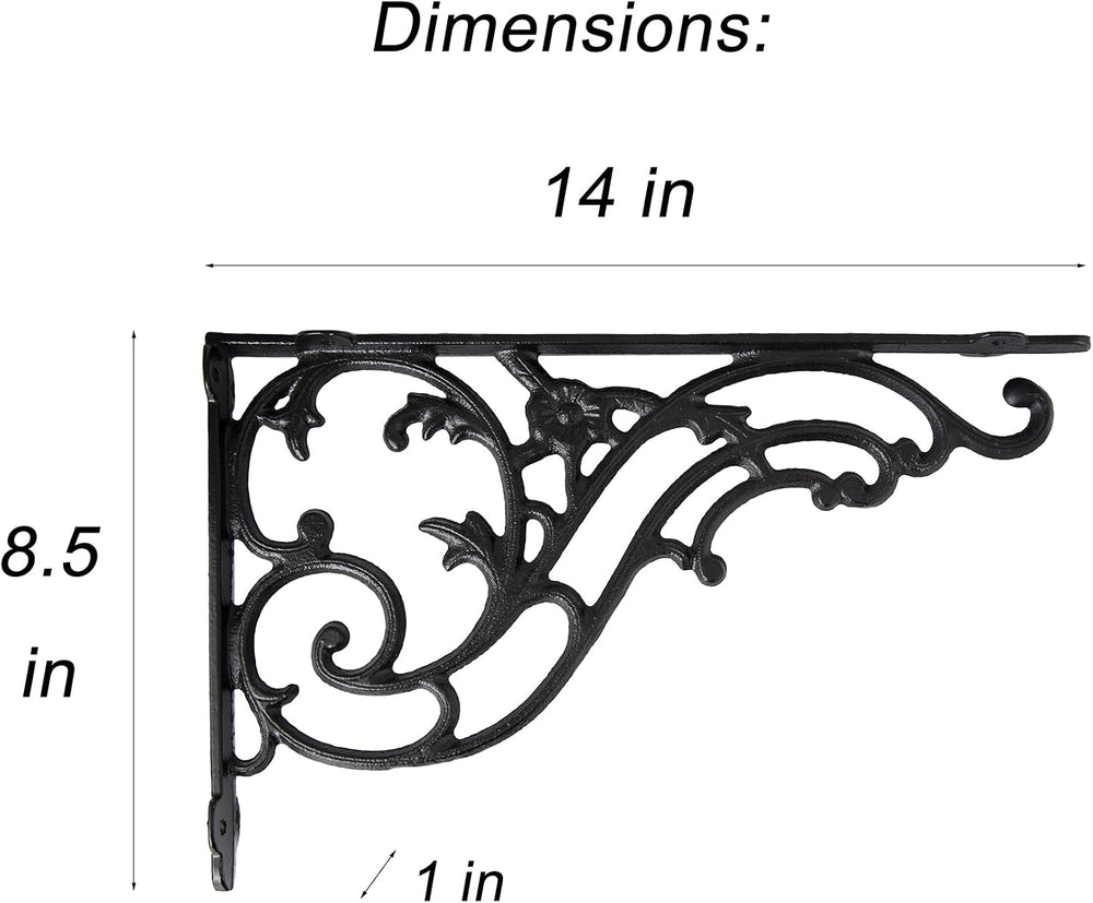 14''x8.5'' Decorative Shelf Brackets,2 Pack Cast Iron Shelf S...
