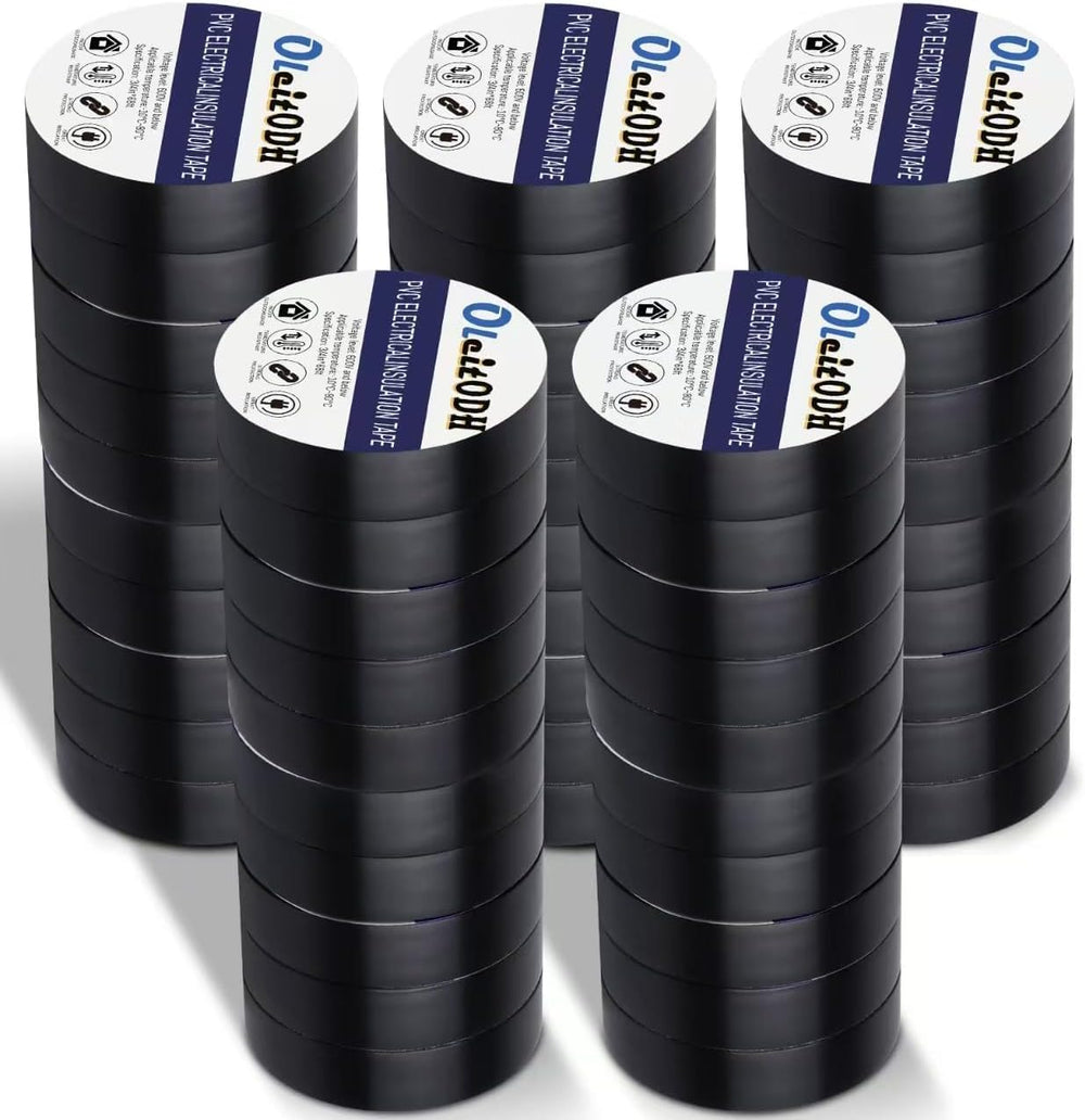 Oleitodh 100 Rolls Black Electrical Tape Bulk 3/4 Inch x 66FT Vinyl Tape