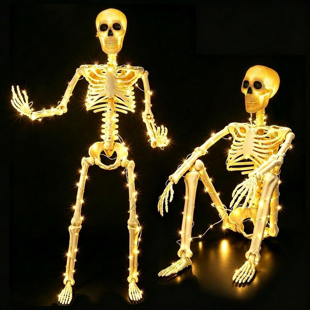 HBSTK 2 Pack 36 Inches 300 LED Light Up Halloween Skeleton Full Body Posable ...