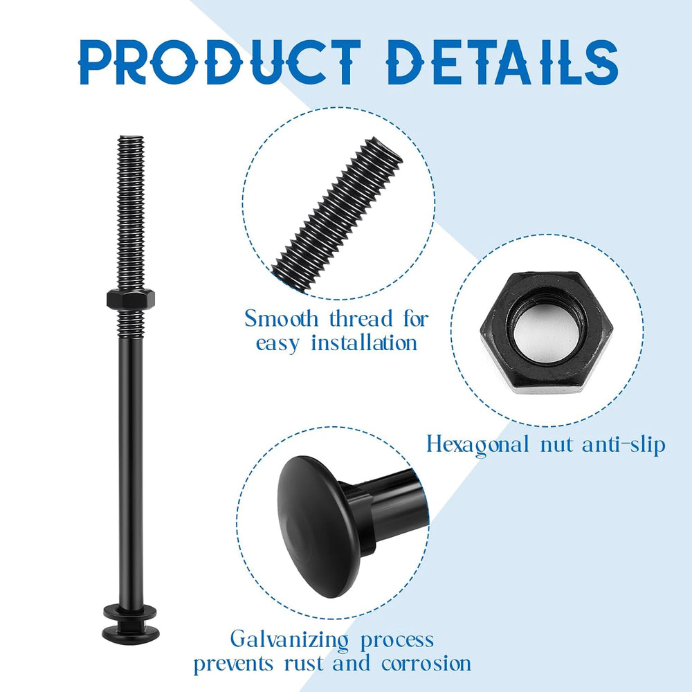 Zonon 24 Sets Carriage Bolt, Black, 1/2 x 8 Inch