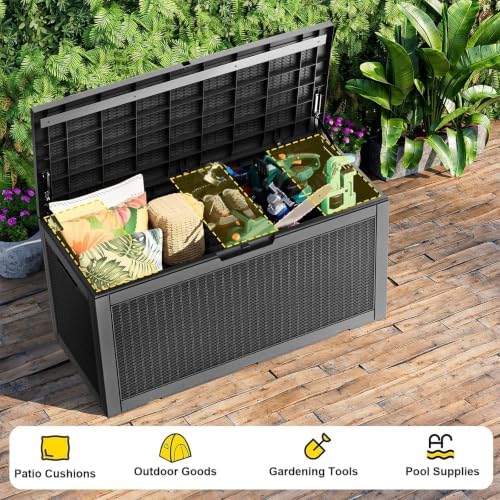 Deck Box 170 Gal Waterproof Outdoor Storage Patio Organizer Black