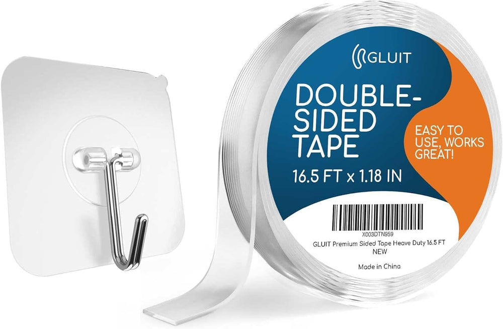Adhesive Hooks 12 Pack and Double Sided Tape Heavy Duty 16.5 FT