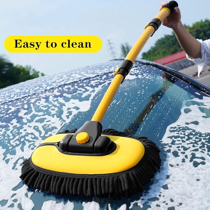 Car Wash Brush with Long Handle, Chenille Microfiber Mop Mitt with 1