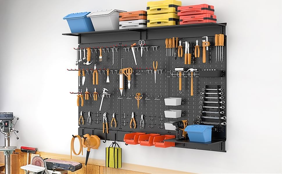 WALMANN 113 PCS Pegboard Wall Organizer Kit with Pegboard Hooks, Black