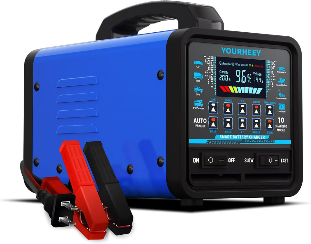 2026 Upgraded 12V/24V 0-20A Heavy Duty Battery Charger/Maintainer with Auto S...