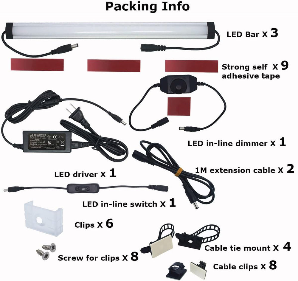 Under Cabinet Lighting Kit Plug in, 3 Light Bars 20W Super Bright