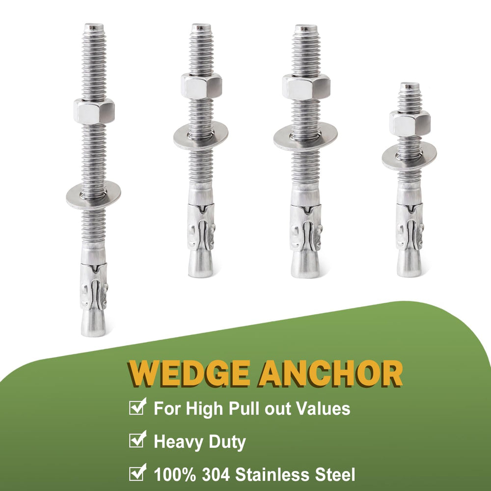 LIONMAX 12Pcs 1/2" x 5-1/2" Stainless Steel Concrete Anchors, Wedge...