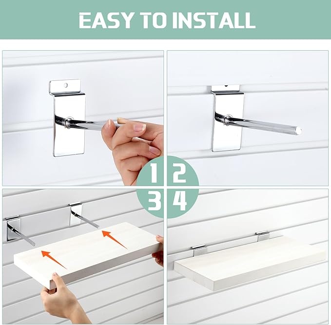 4 Pack Wooden Slatwall Shelf, 16.1" D x 6.7" W x 1.1" H Slatwa...