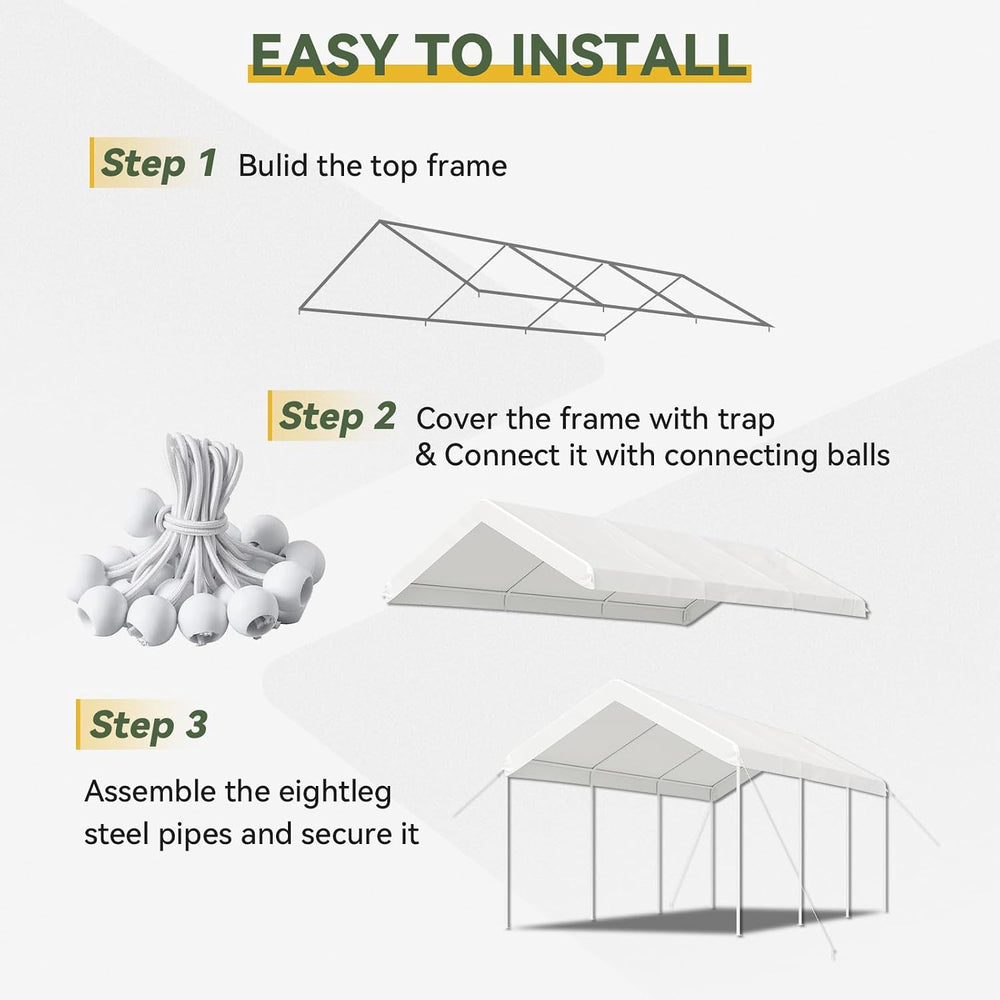 Aoxun 10x20 FT Carport, Heavy Duty Car Canopy Portable Garage, White