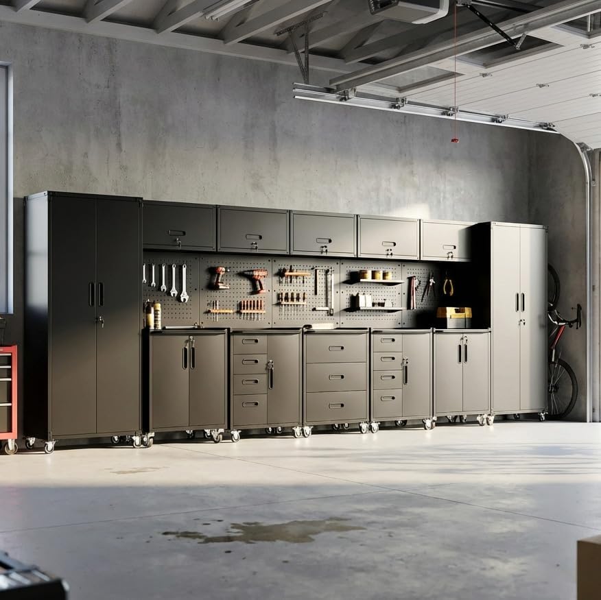 12-Piece Heavy Duty Steel Garage Cabinet System | All-in-One Modular Garage C...