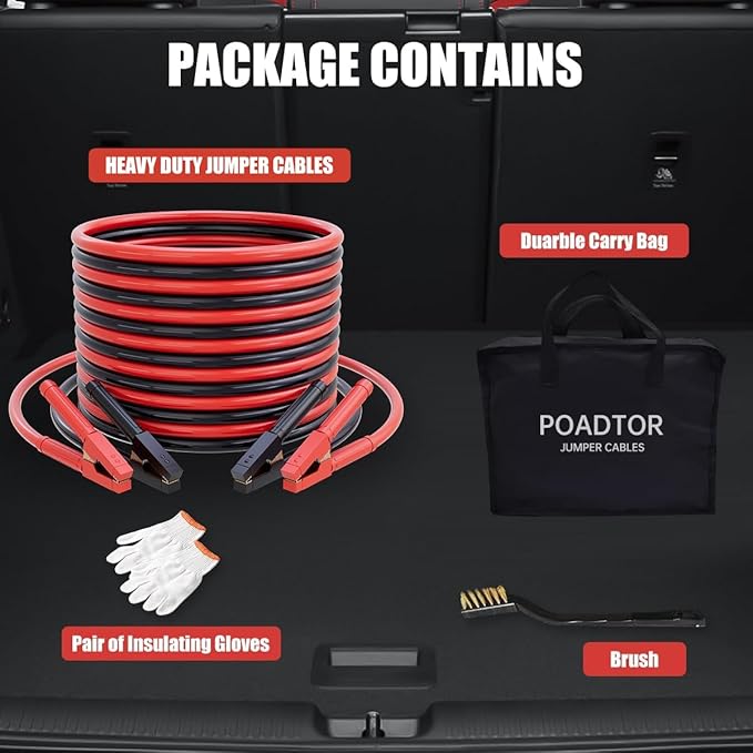 0 Gauge 25 Feet Jumper Cables for Car Battery, Heavy Duty Automotive Booster