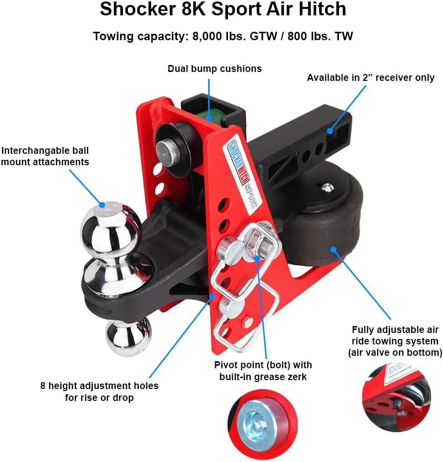 Shocker 8K Sport Air Receiver Hitch with Chrome Combo 2" & 2-5/16&qu...