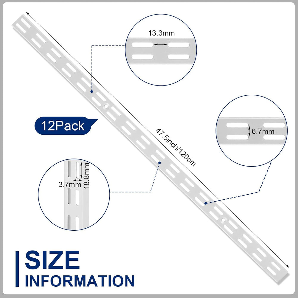 MorningRo 12 Pack 47.5" Dual Track Shelving Rail, Dual Slot Upright, White
