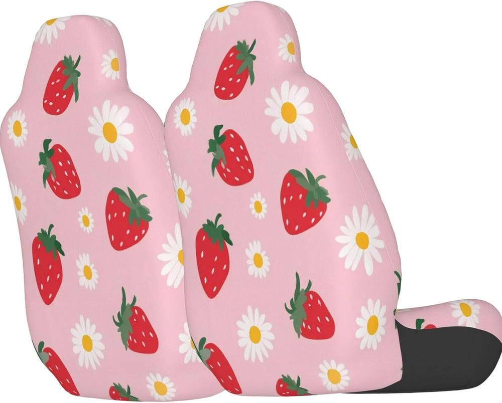 Delerain Car Seat Covers Set 2Pcs, Strawberry Flowers Universal Front Car Sea...
